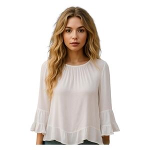 Sussan l/s 100% viscose white flowy bell sleeve blouse size 12